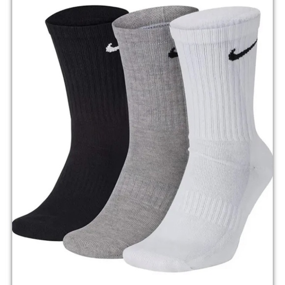 Nike Everyday Crew Socks 3 Pair Men 8-12 Wmn 10-13 Gray White Black Logo Cushion - Picture 2 of 12